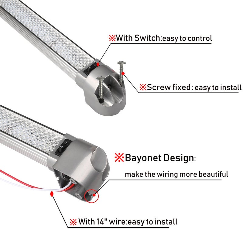 Lightronic RV LED Area Scene Light Fixture 12.8", 6000K-Cool White, High Light-Output Low Current Draw, Integrated On/Off Rocker Switch, Heavy-Duty Aluninum Housing, 12V/24V DC, 1-Pack - Image 3